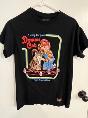 Women’s size small Steven Rhodes Caring For Your Demon Cat Tee Shirt